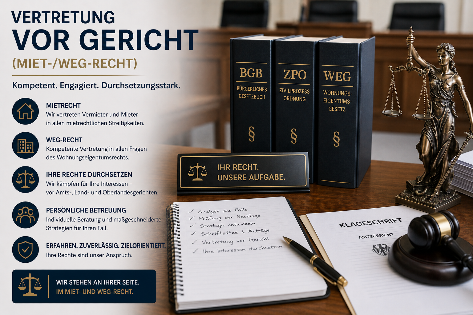 Vertretung vor Gericht (Miet-/WEG-Recht) – Dienstleistung zum Festpreis online buchen