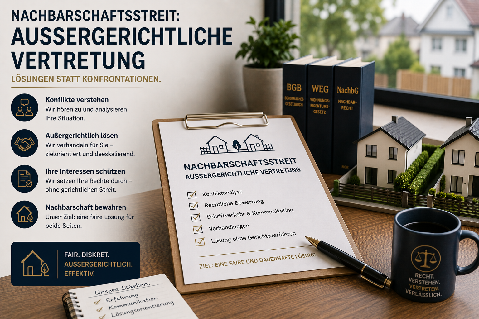 Nachbarschaftsstreit: außergerichtliche Vertretung – Dienstleistung zum Festpreis online buchen
