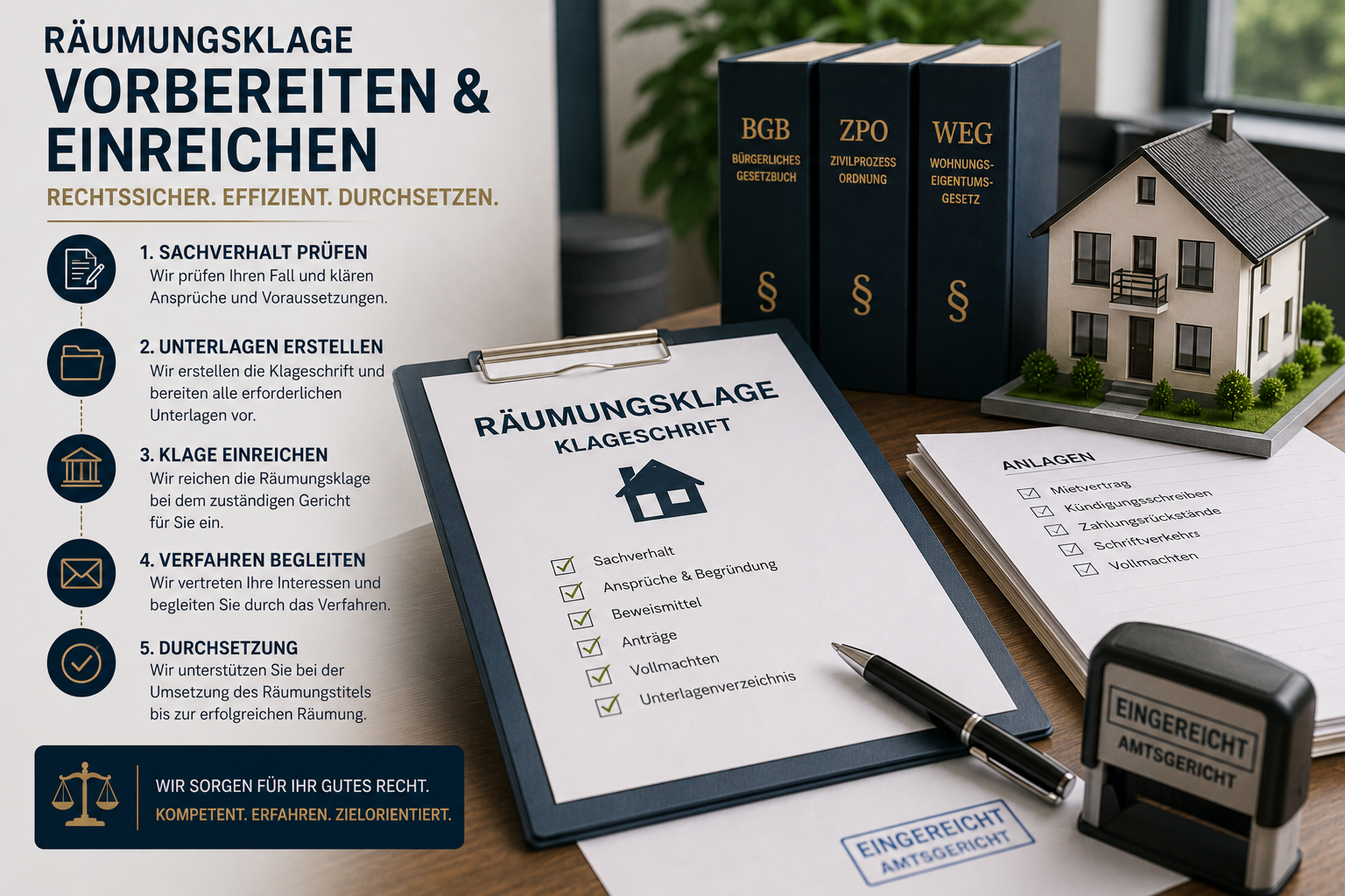 Räumungsklage vorbereiten & einreichen – Dienstleistung zum Festpreis online buchen