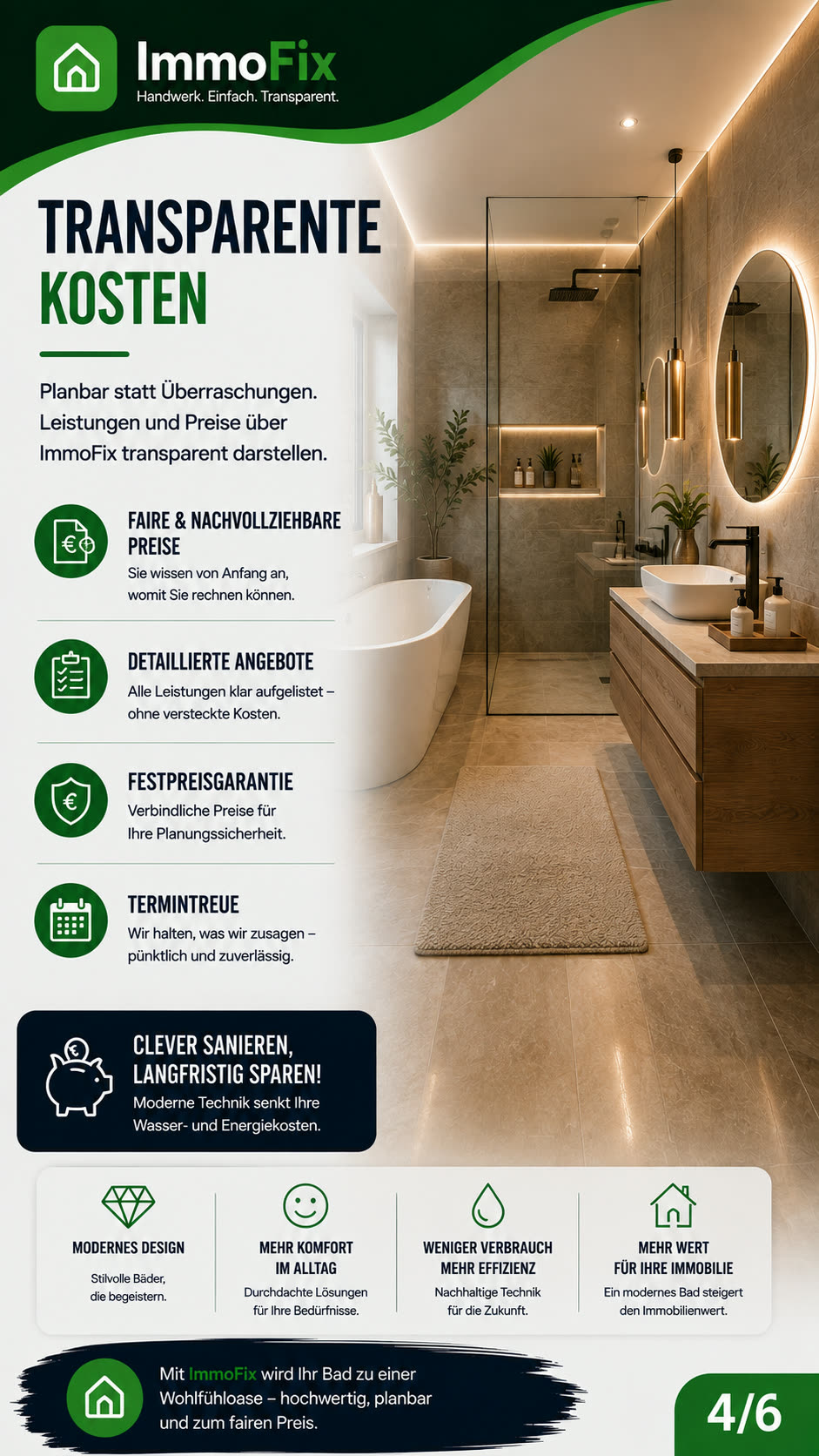 Barrierefreies Badezimmer mit bodengleicher Dusche und Haltegriffen