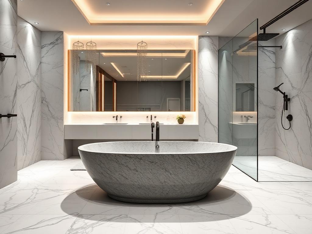 Luxuriöses Premium-Badezimmer mit Naturstein und LED-Beleuchtung