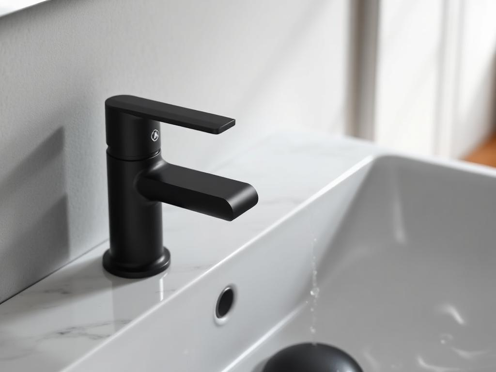 Hochwertige schwarze Armatur an einem modernen Waschtisch