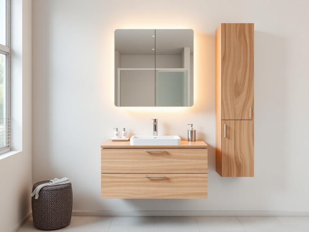 Moderne Badmöbel mit Waschtischunterschrank und Spiegelschrank