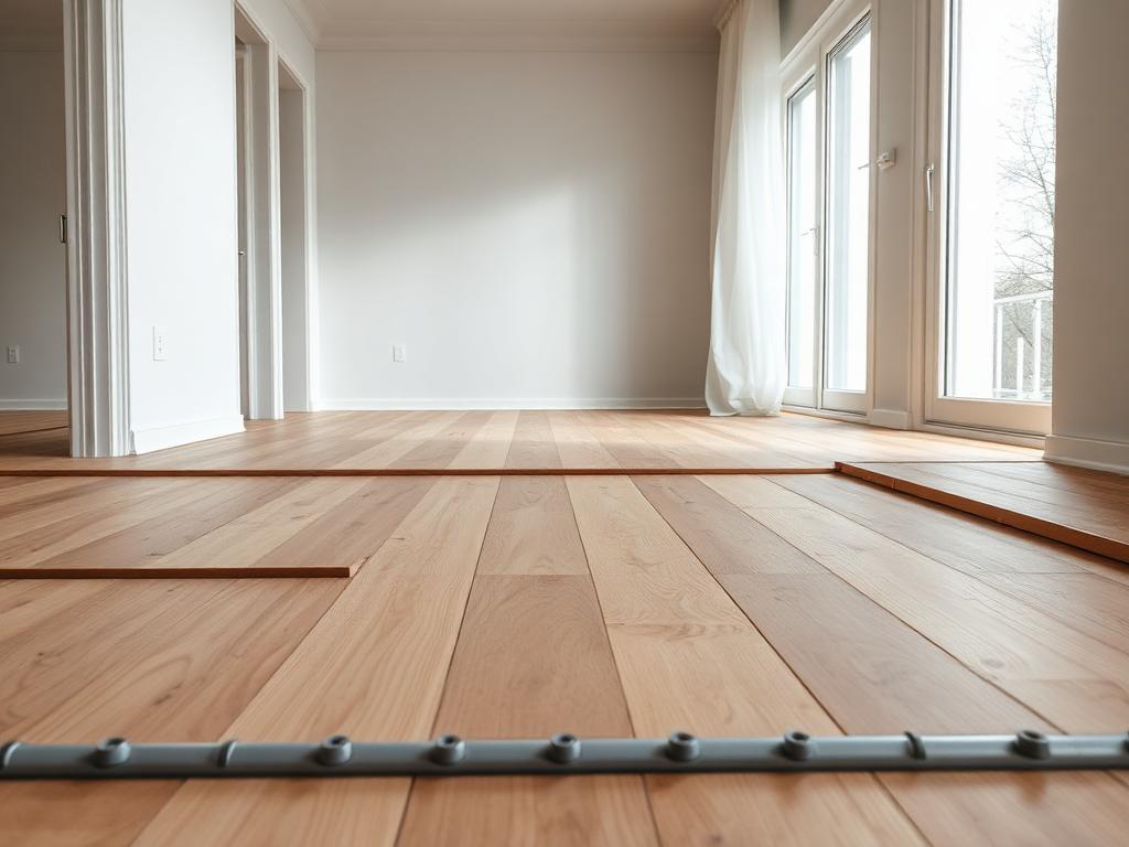 Neuer Holzboden wird in einer Wohnung verlegt