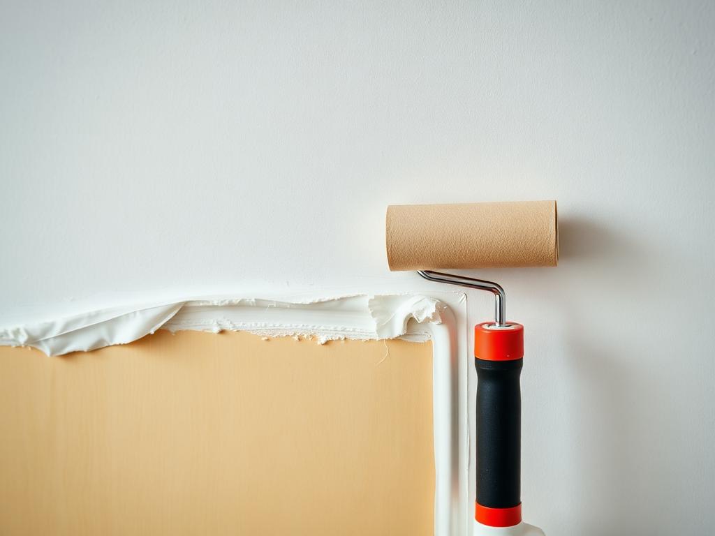 Malerarbeiten an einer Wand während der Wohnungsrenovierung