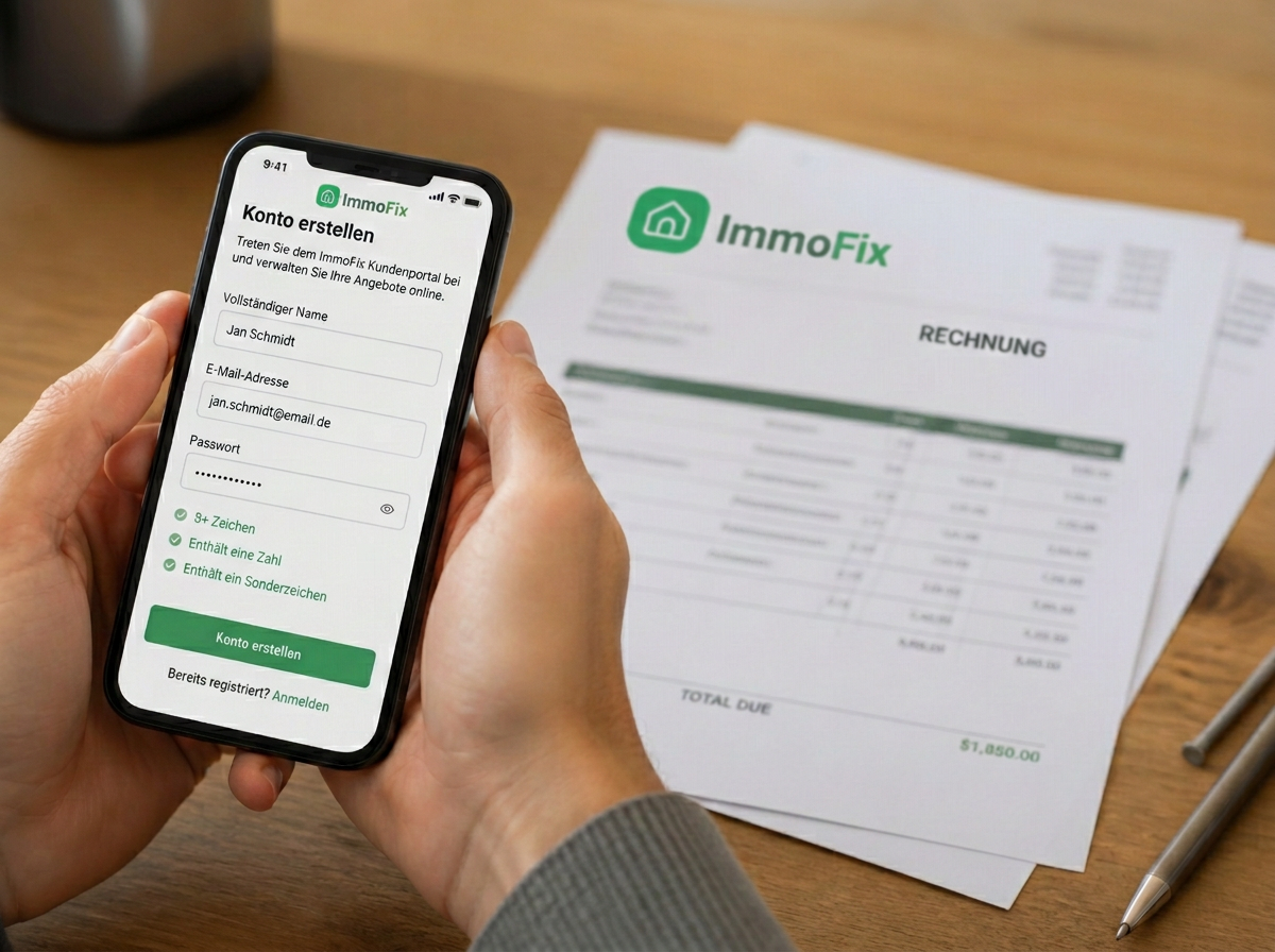 Kunde richtet den ImmoFix-Zugang mit E-Mail und Passwort am Smartphone ein